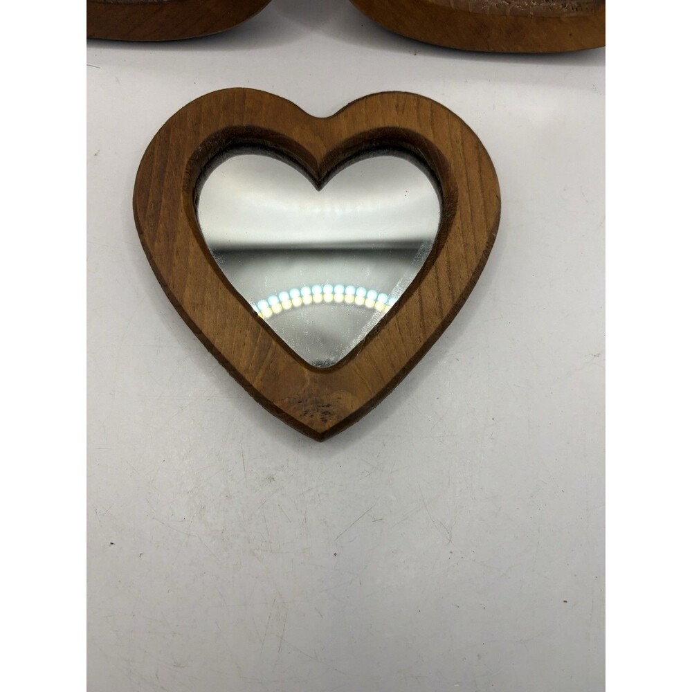 Vintage Home interior Wooden wood Heart Mirrors Mirror Wall Decor Set of 3 - Picture 2 of 5